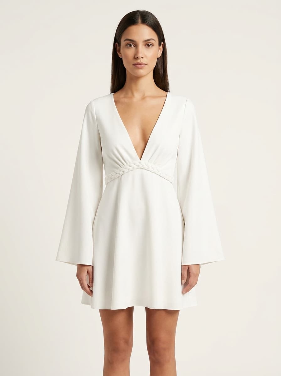 Braid Detailed Slip Dress With Flared Sleeves