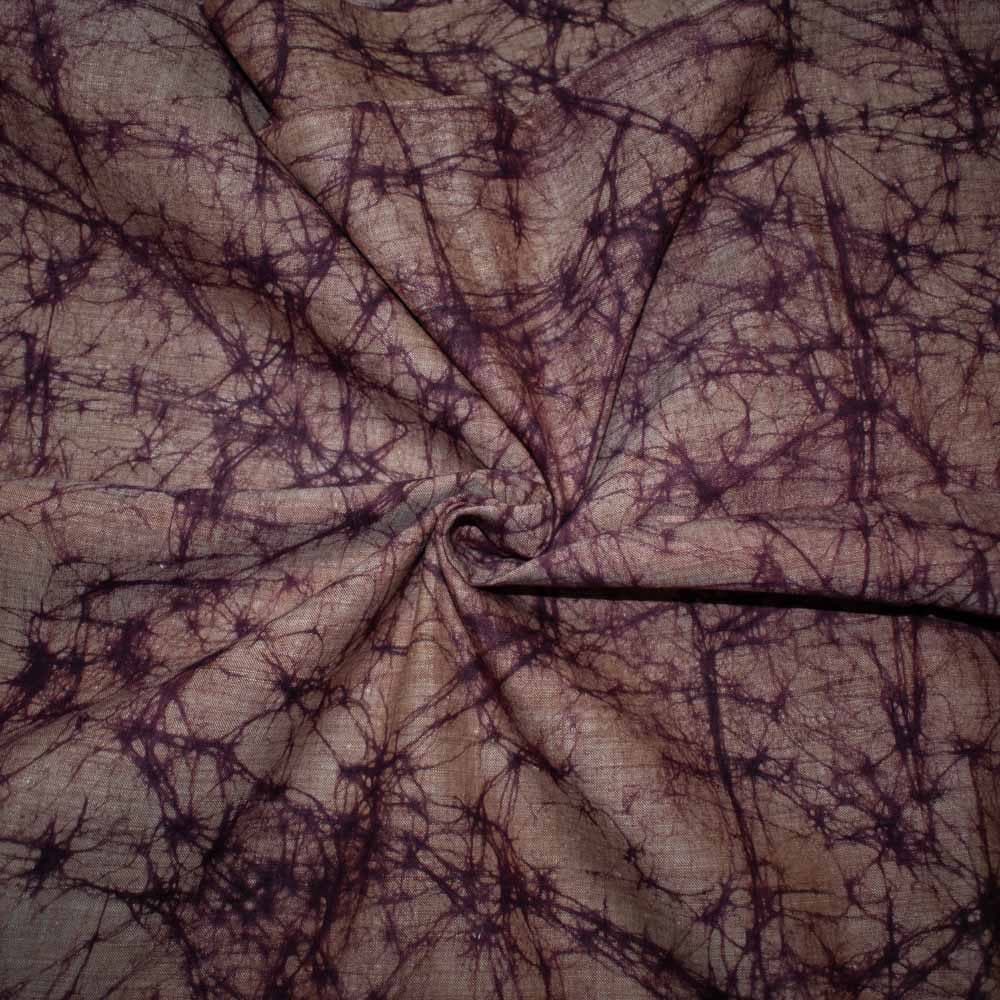 Abstract Purple Brown Batik Printed Khadi Cotton 105 GSM Handwoven Fabric