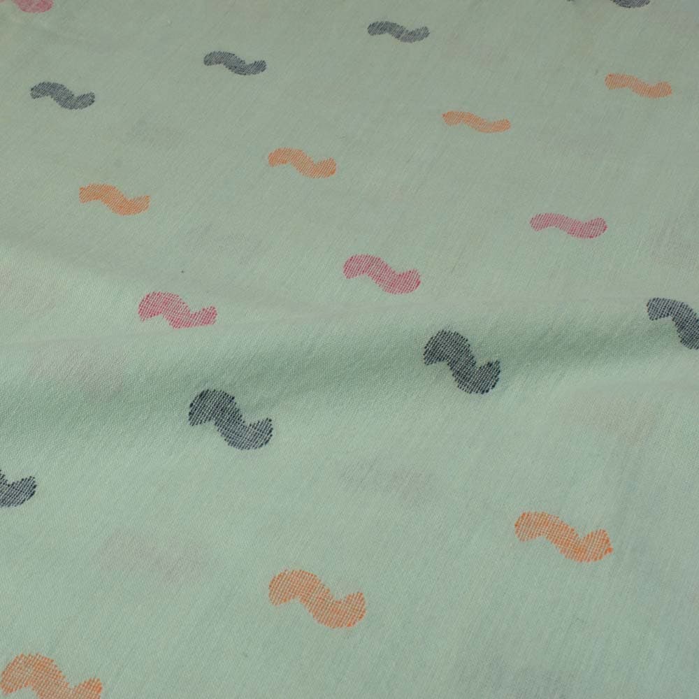 Abstract Green Jamdani Pure Cotton 85 GSM Handwoven Fabric