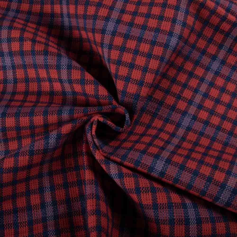Check Red & Blue 267 GSM Khadi Handwoven Fabric