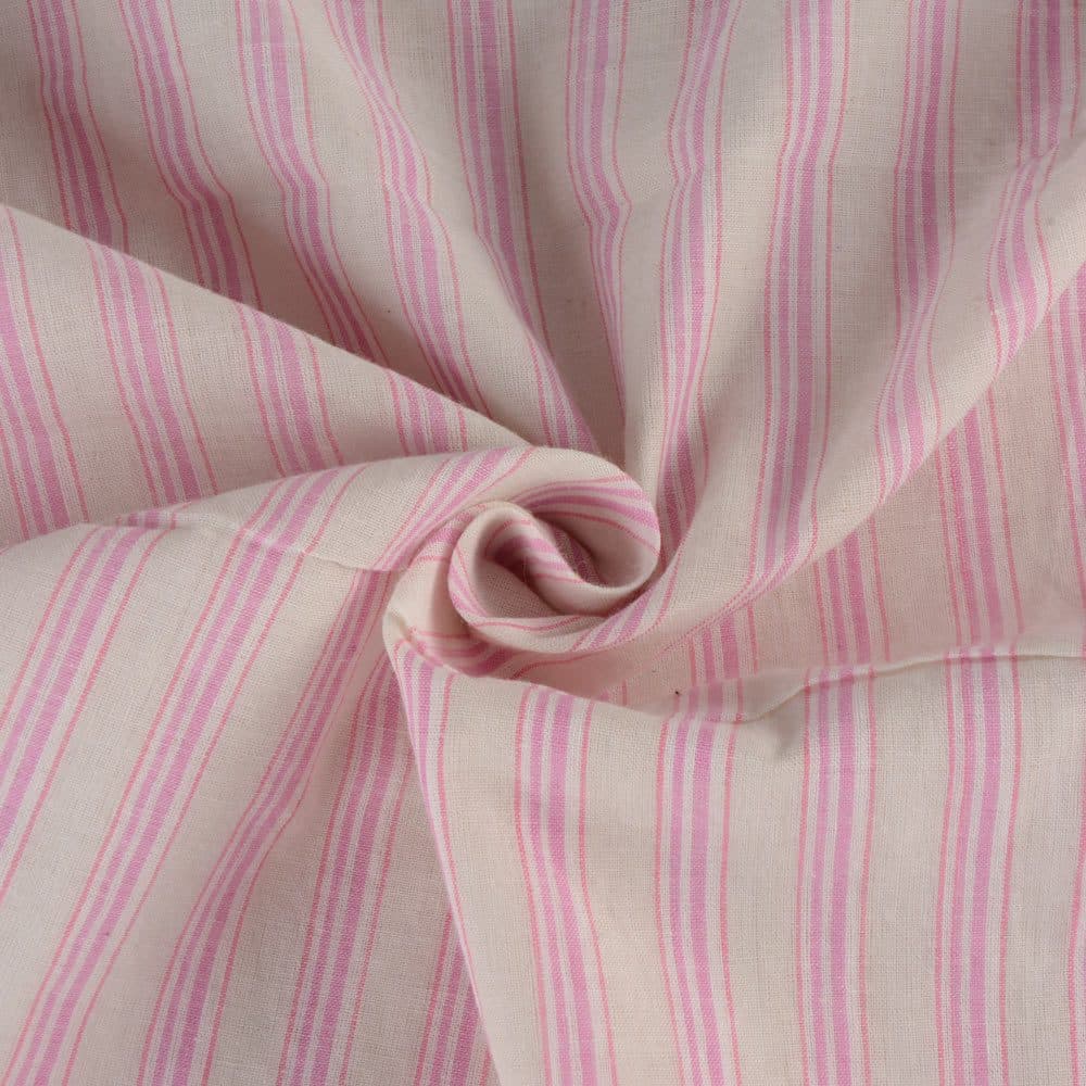 Stripe Pink & Cream Pure Cotton 60 GSM Handwoven Fabric