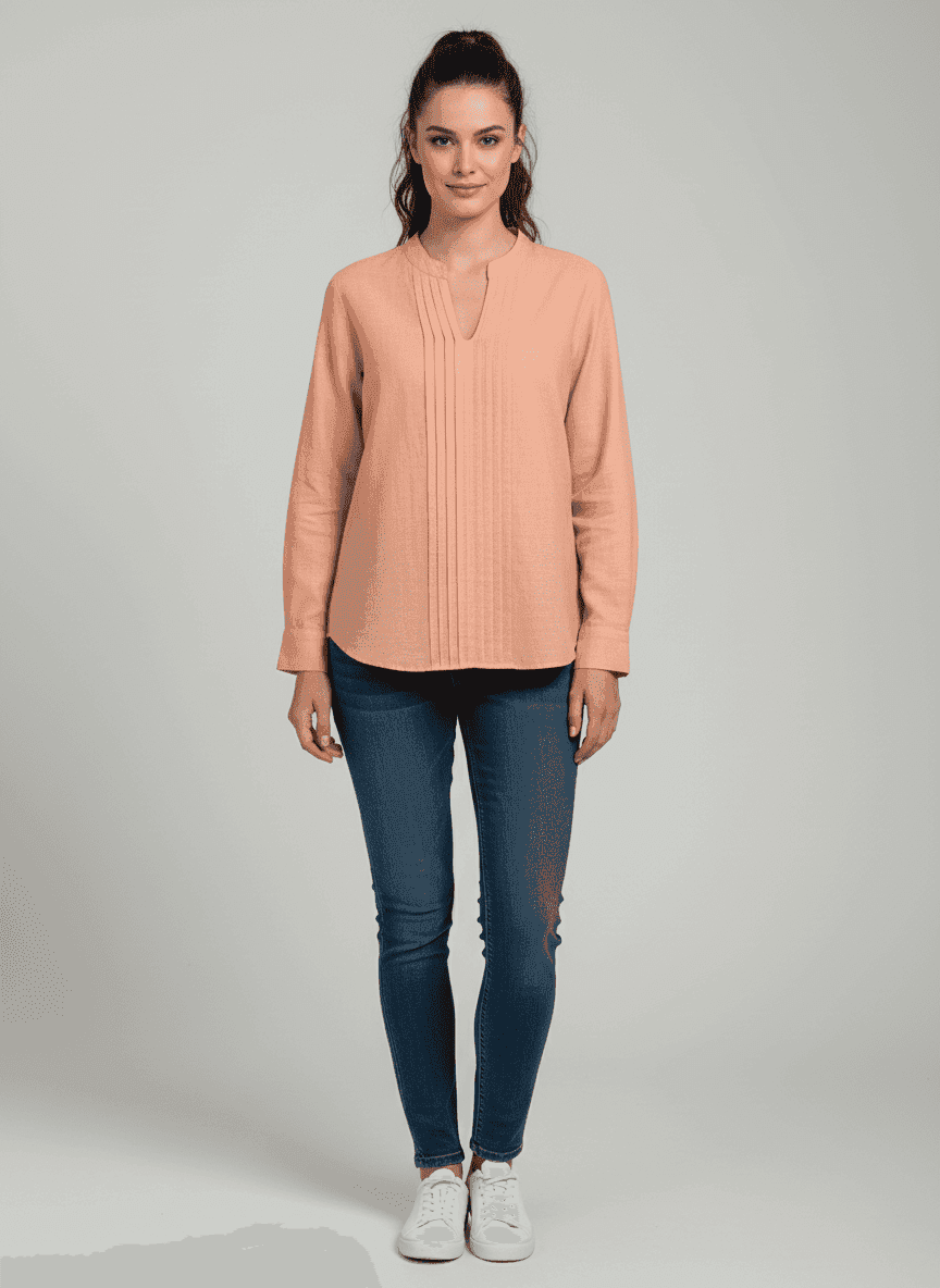 Band Collared Shirt-Pin Tucks Pleats-Full Sleeves