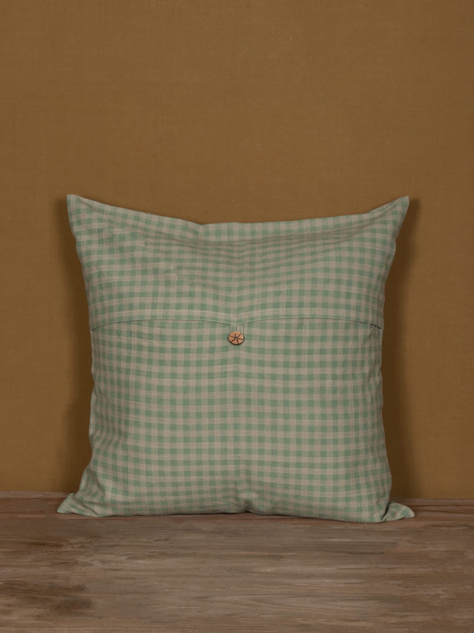 Natural Dye Khadi Cushion Cover with Wooden Button Closer