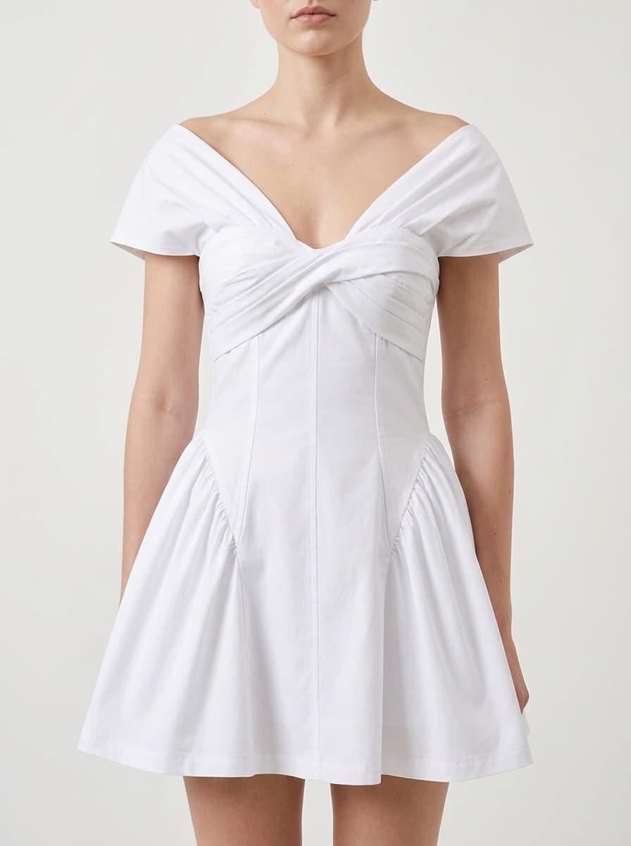 Off Shoulder Side Gathered Short Dress