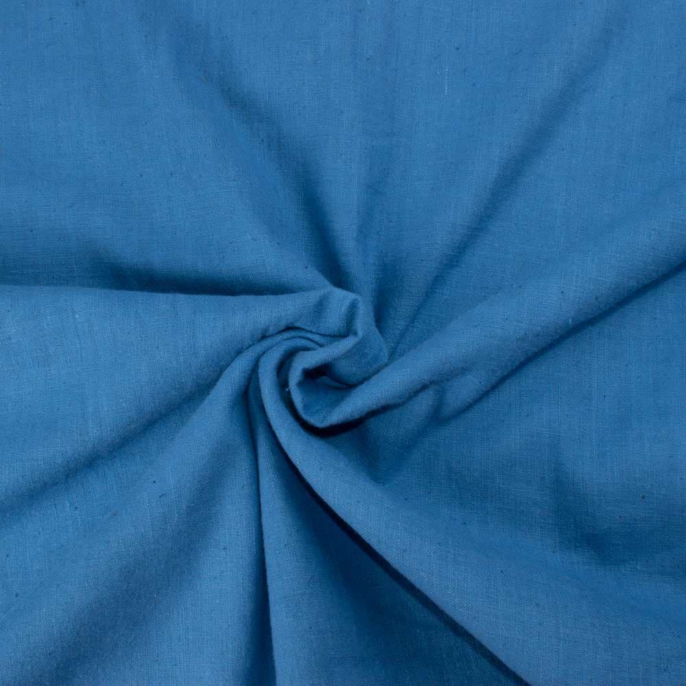 Plain Blue Slub Khadi 142 GSM Fabric - Handspun & Handwoven