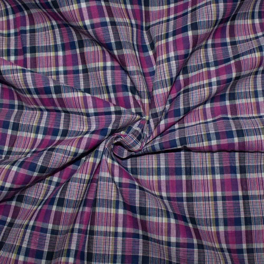 Check Multicolor Pure Cotton 60 GSM Handwoven Fabric 637