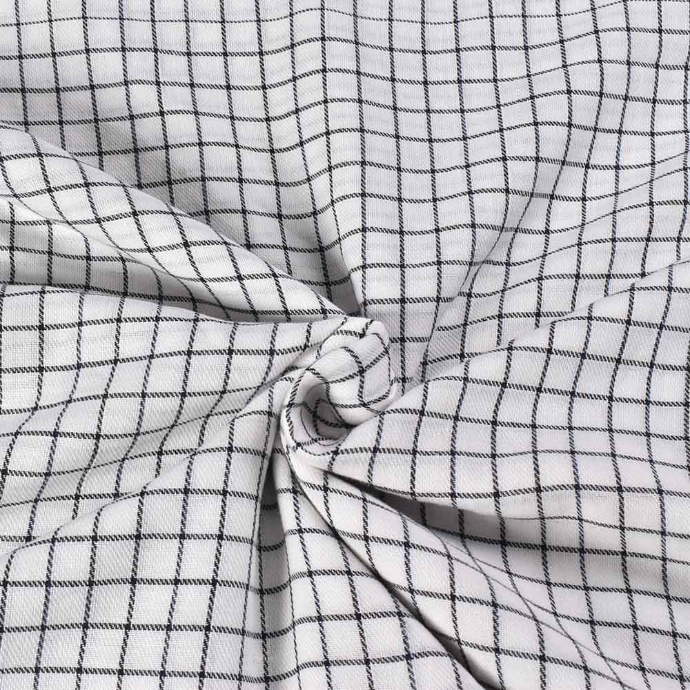 Check Twill White Black Pure Cotton 100 GSM Handwoven Fabric