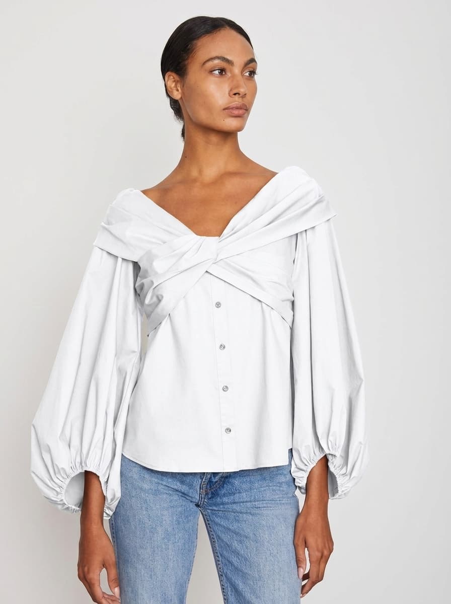 Gathered Wrapped Around Boat Neck Top