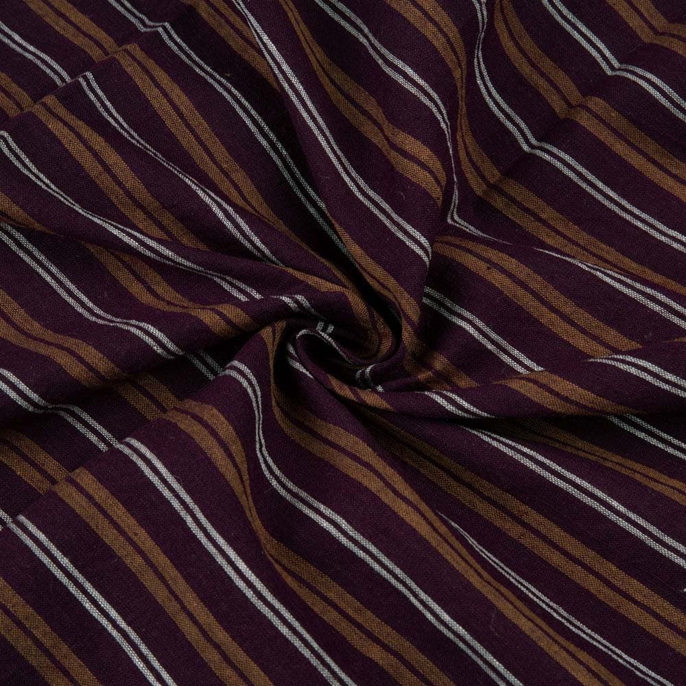 Stripe Maroon & Brown Pure Cotton 68 GSM Handwoven Fabric