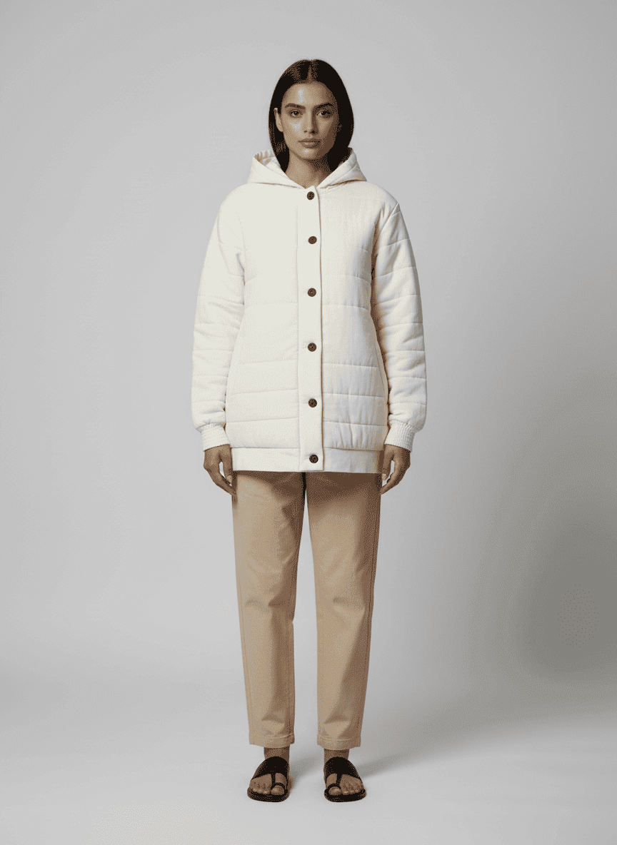 Puffer Hoodie With Centre Front Buttons