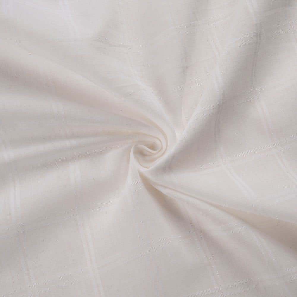White Check Cotton Chiffon 63 GSM Handwoven Fabric | Bleached White & Dyeable