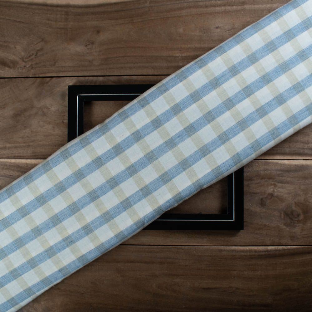 Check White Blue Yellow Pure Cotton 95 GSM Handwoven Fabric 856