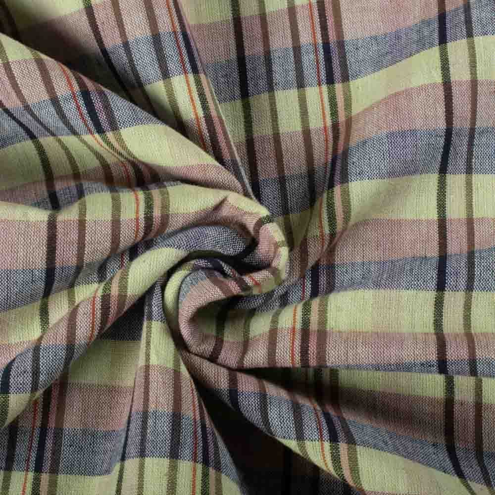 Check Multicolor 96 GSM Pure Cotton Handwoven Fabric 959