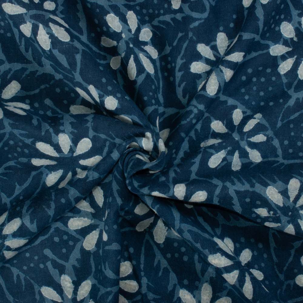 Natural Indigo Dyed With Block Ajrakh Print 103 GSM Khadi Handwoven fabric 