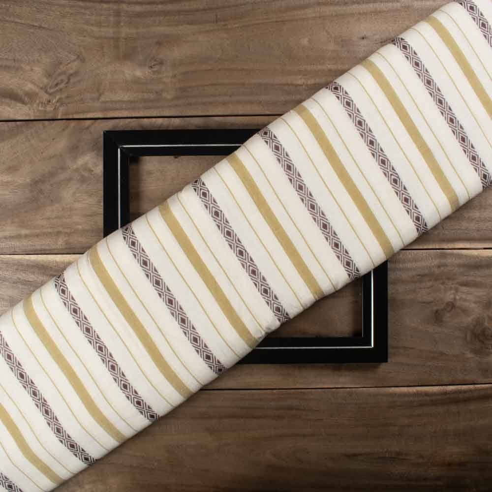 Stripe Cream Diamond Lattice Extra Warp 100 GSM Pure Cotton Jacquard Fabric