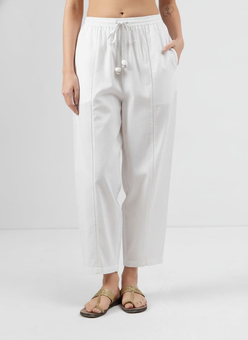 Relaxed Fit Ankle Pants With Ladder Stitch