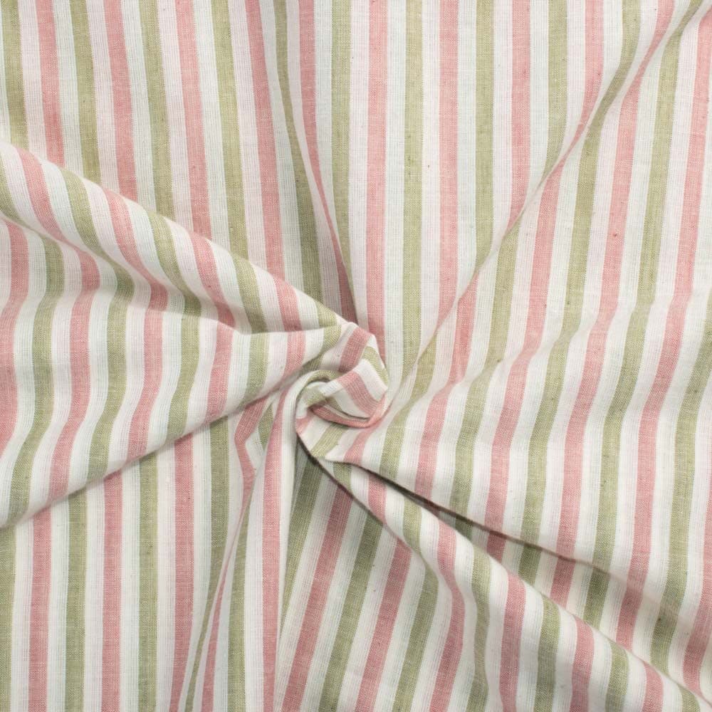 Stripe Red Green and White Pure Cotton 80 GSM Handwoven Fabric