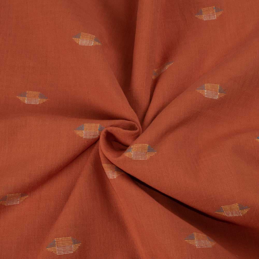 Geometric Orange Jamdani Pure Cotton 100 GSM Handwoven Fabric
