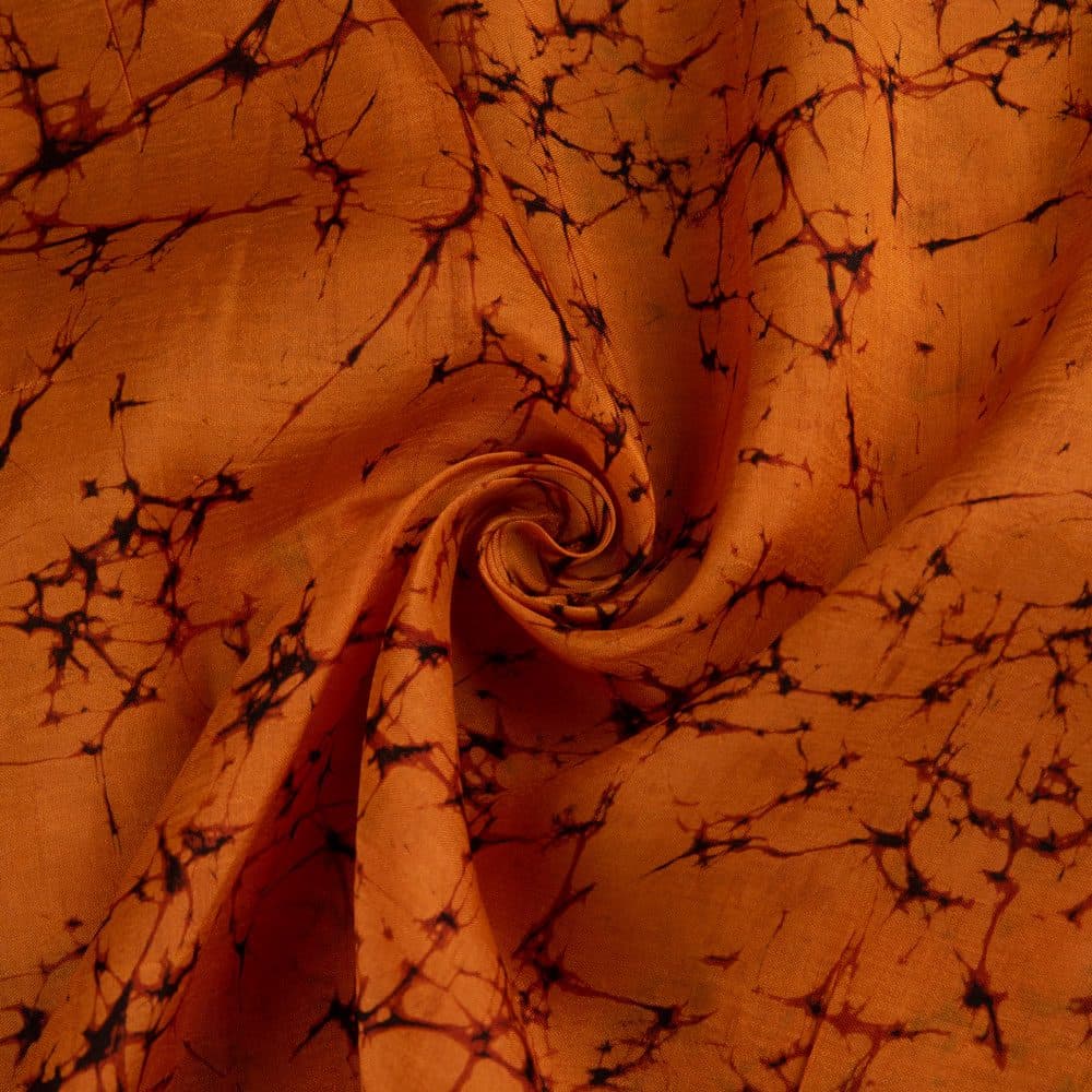 Abstract Orange Brown Batik Mulberry Silk 40 GSM Fabric