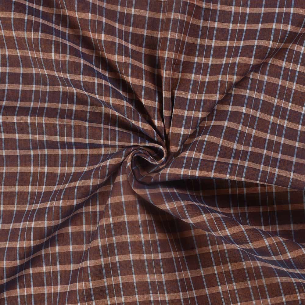 Check Brown Pure Cotton 76 GSM Handwoven Fabric
