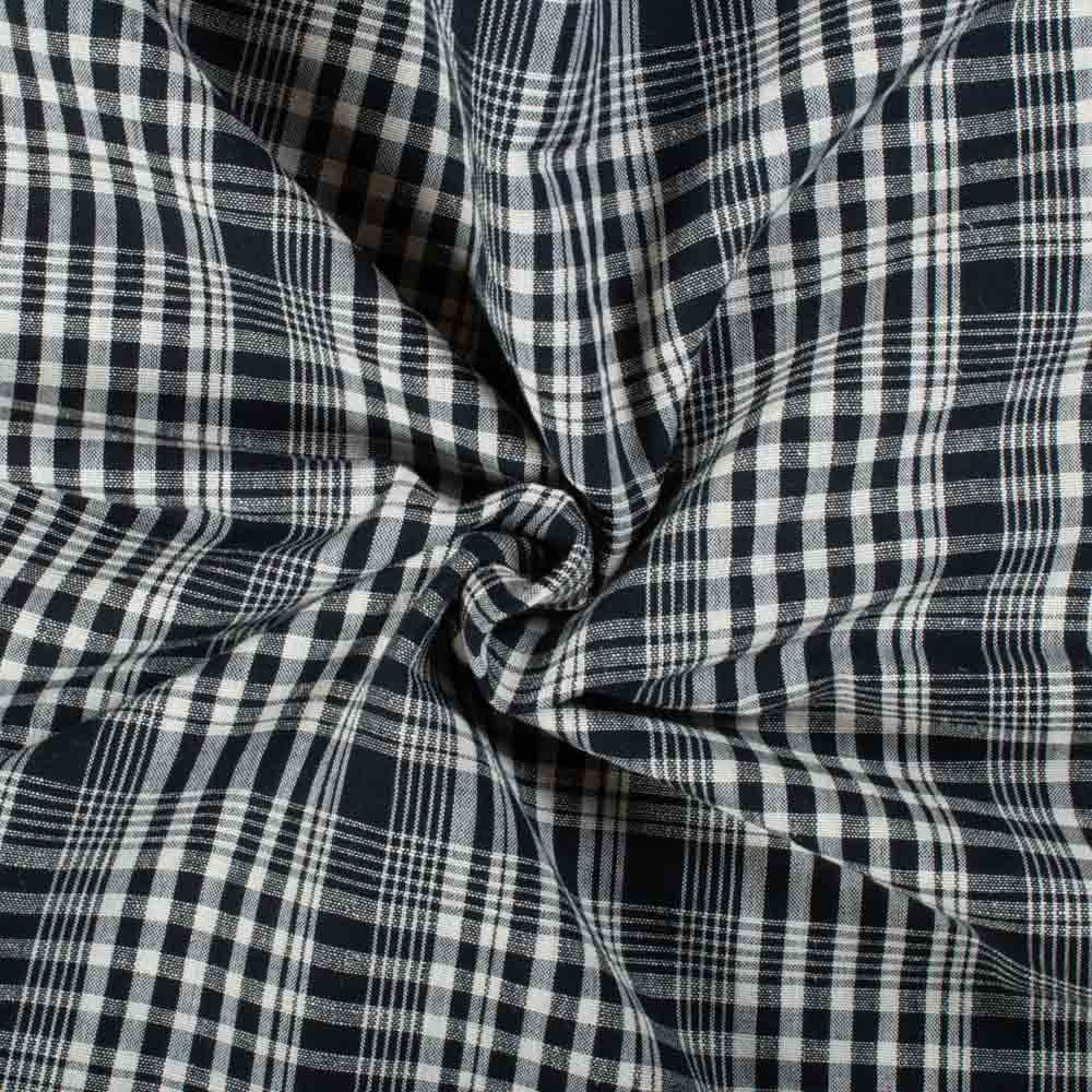 Black & White Check Cotton Hemp 115 GSM Handwoven Fabric