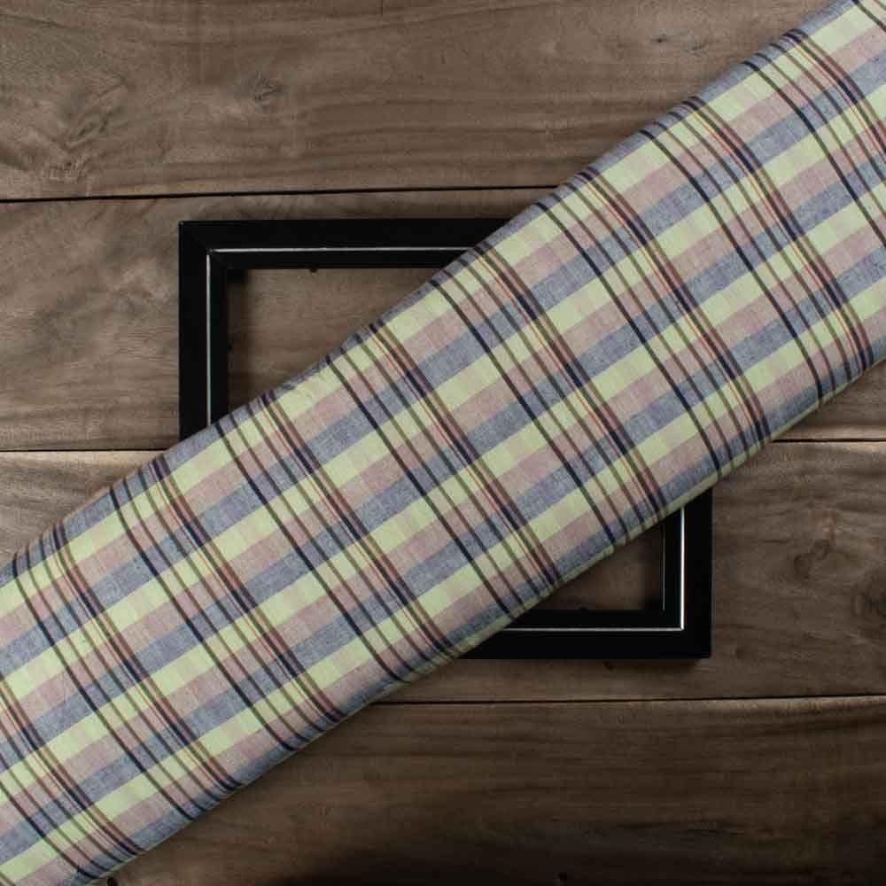 Check Multicolor 96 GSM Pure Cotton Handwoven Fabric 959