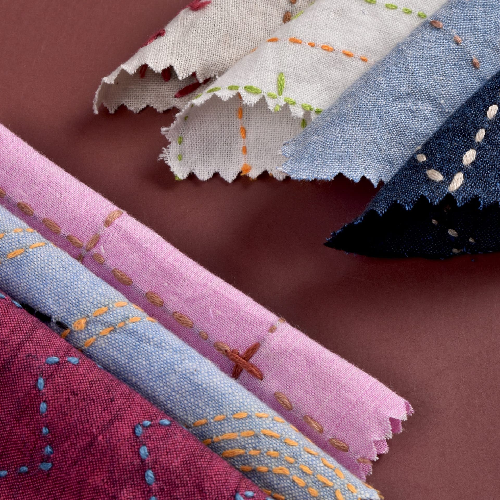 Kantha Embroidery Fabric Swatches (4 *4 Inch, 94 GSM - 116 GSM, Up to 15 Swatches)