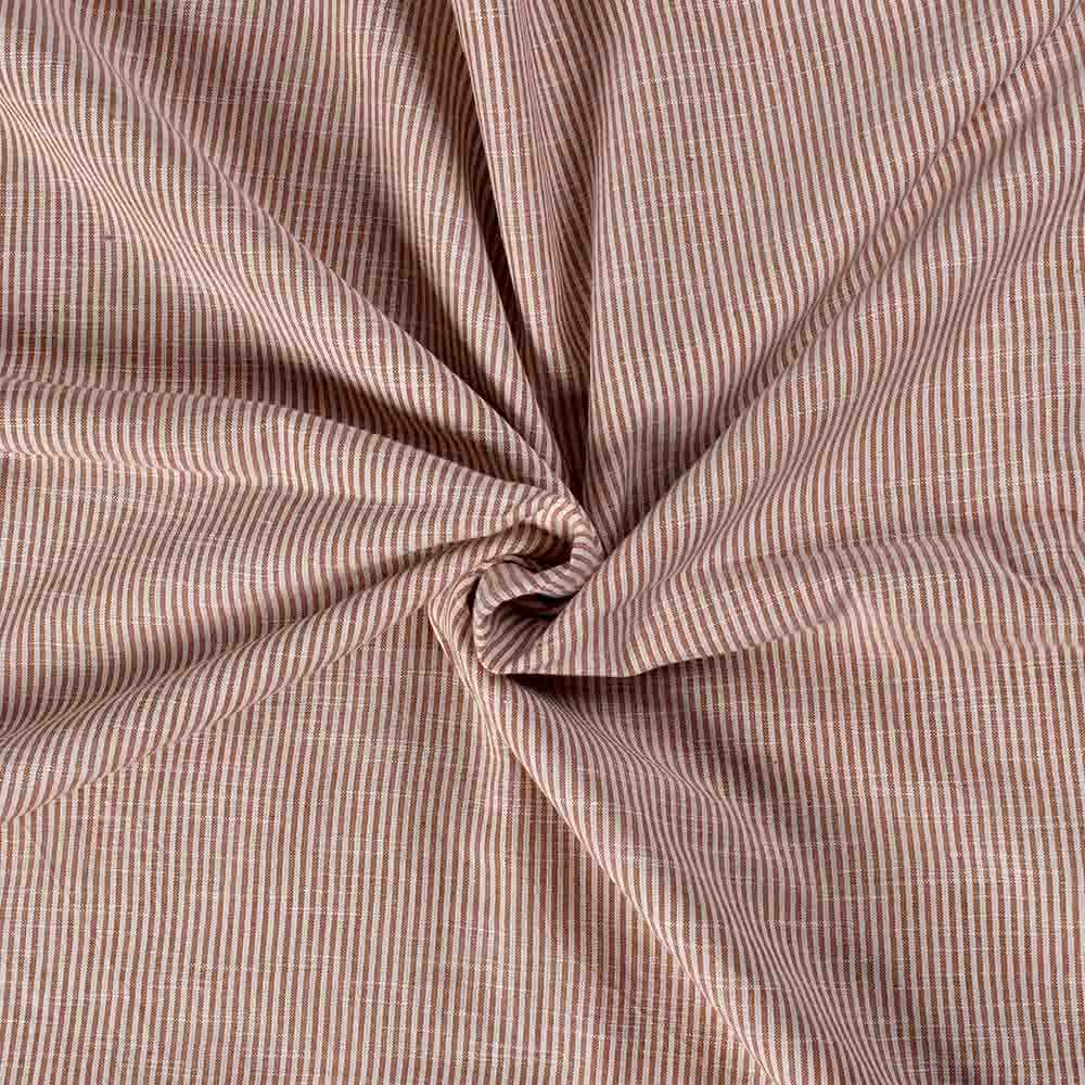 Stripe Brown White Slub Pure Cotton 105 GSM Handwoven Fabric