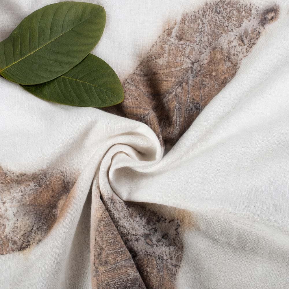 Guava Leaf Eco Print Naturally Dyed Pure Khadi Fabric 142 GSM