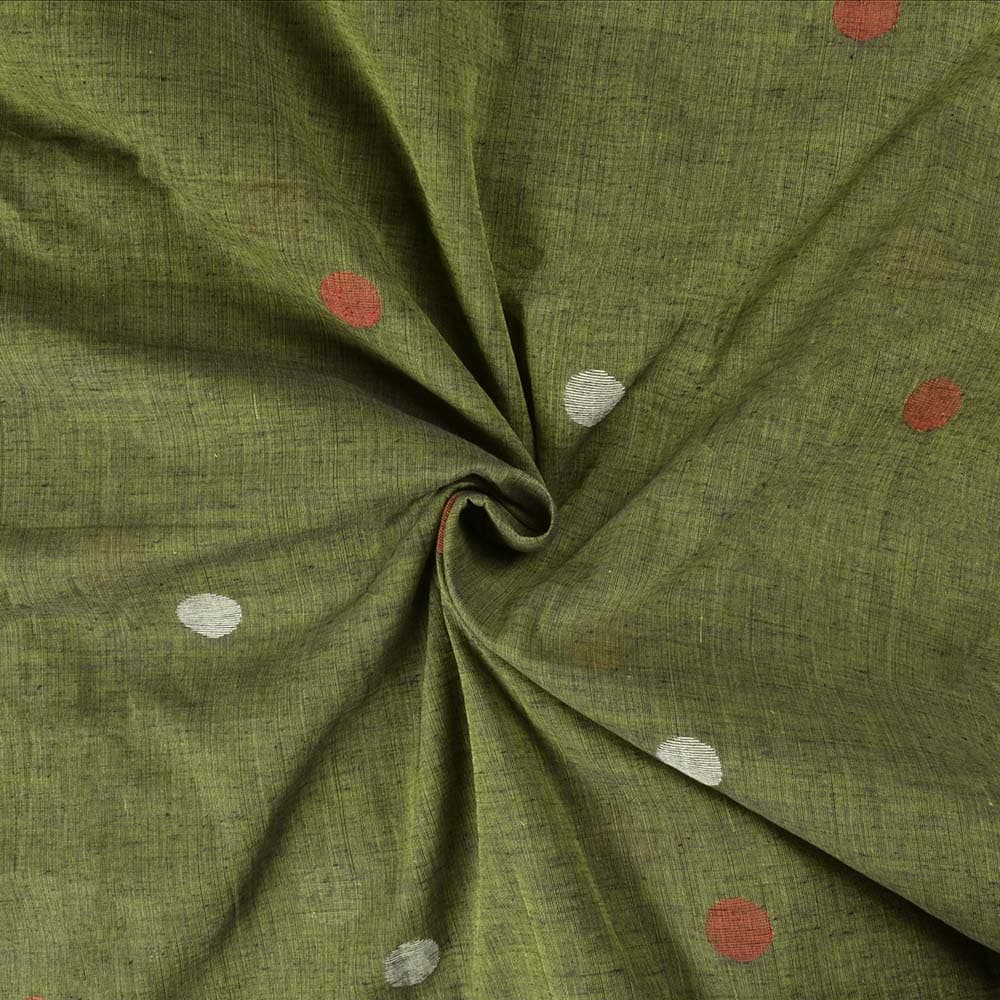 Green Geometric Jamdani Pure Cotton 57 GSM Handwoven Fabric