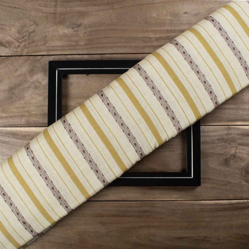 Stripe Yellow Diamond Lattice Extra Warp 100 GSM Pure Cotton Jacquard Fabric