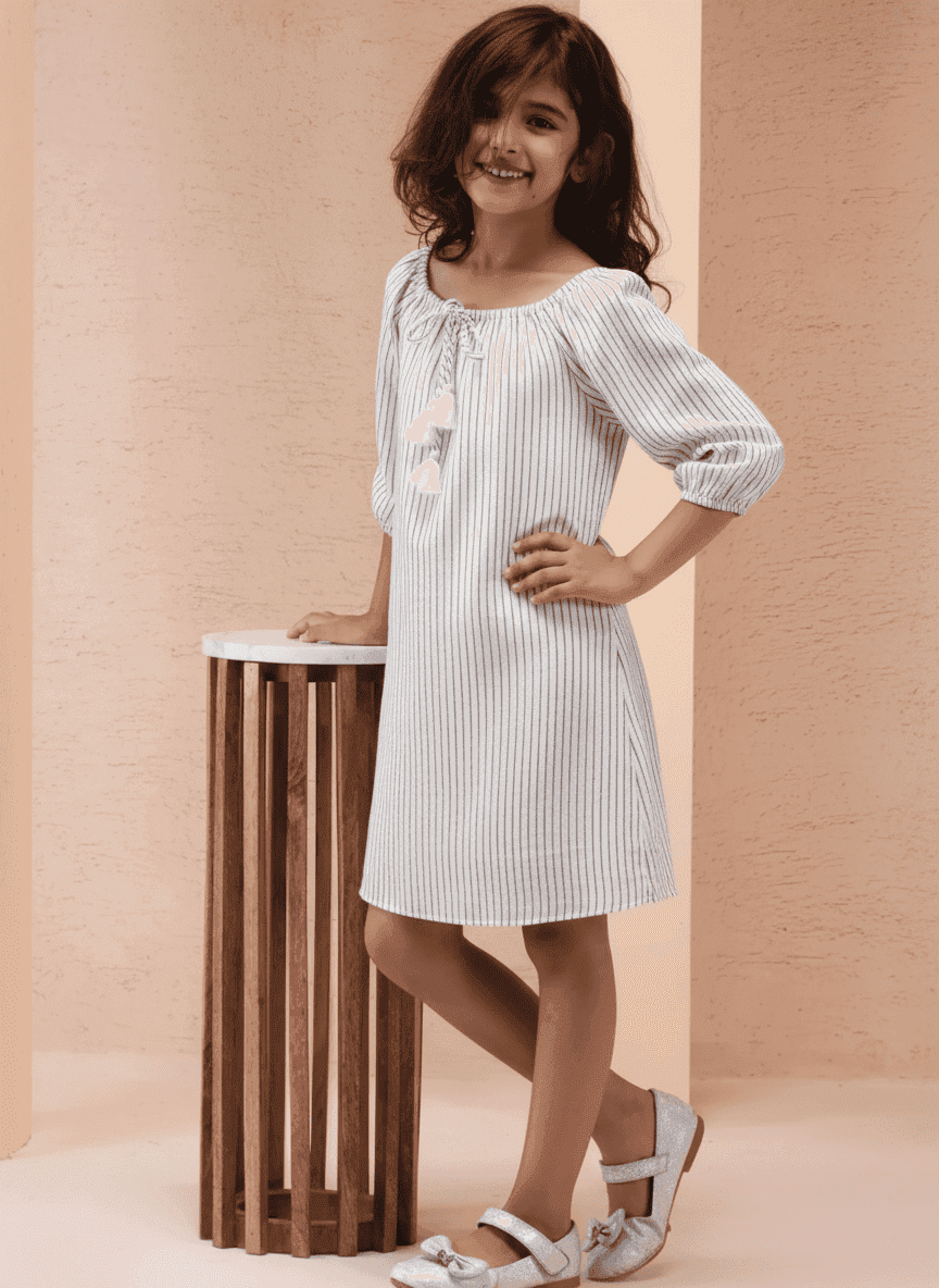 Pinstripe Tie Neck Girl Dress