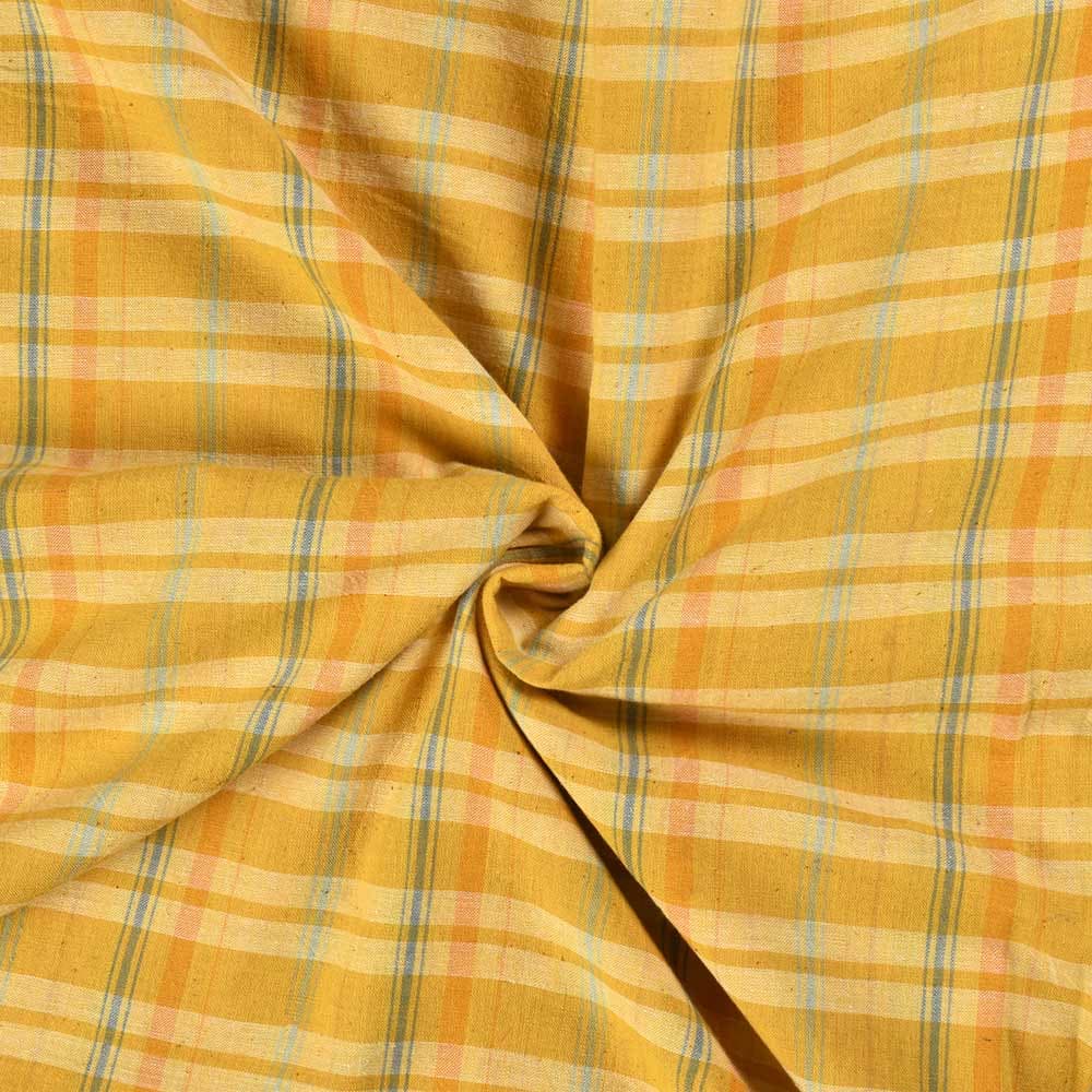 Check Yellow Pure Cotton 94 GSM Handwoven Fabric