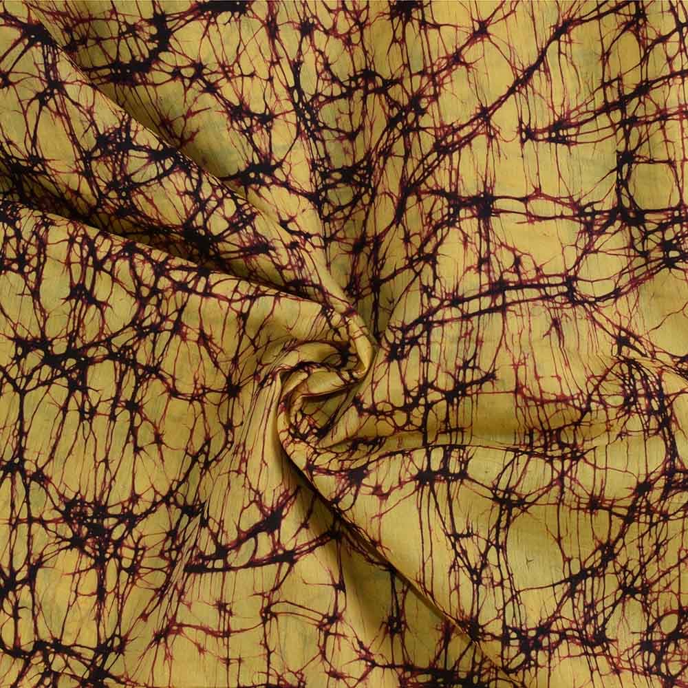Abstract Yellow Batik Cotton Mulberry Silk Blend 40 GSM Fabric 05