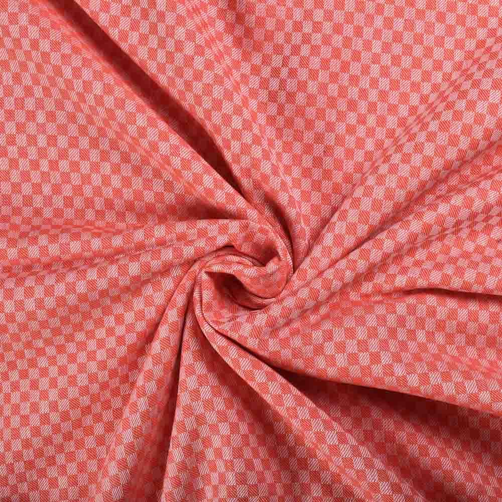 Check White Orange & Red Twill Pure Cotton 100 GSM Handwoven Fabric
