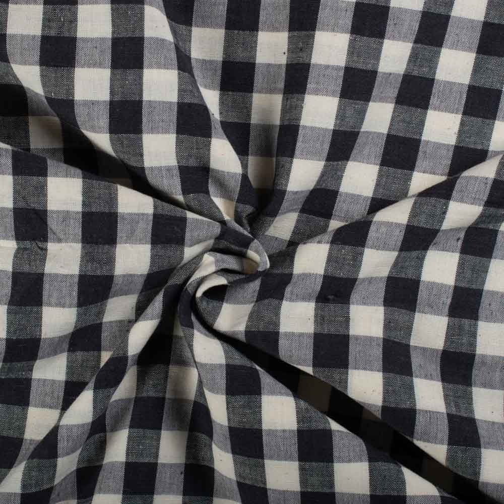 Check Black Grey White Cotton Khadi 120 GSM Handwoven Fabric 749