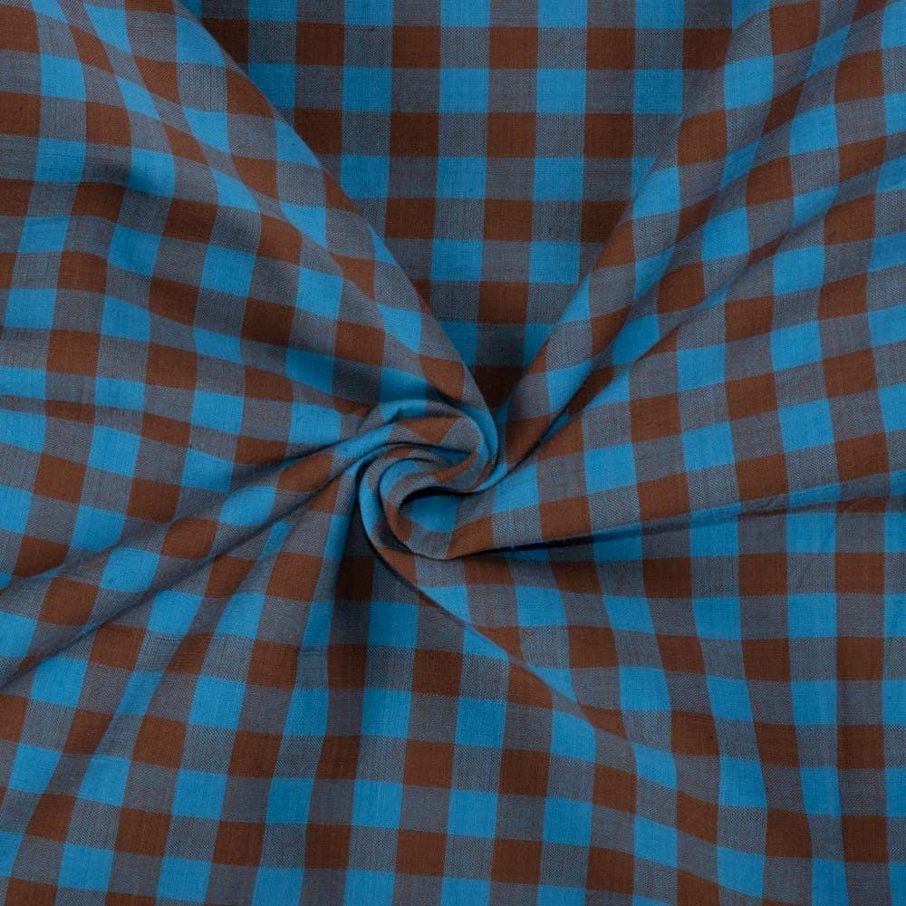 Check Blue & Brown Pure Cotton 110 GSM Handwoven Fabric 