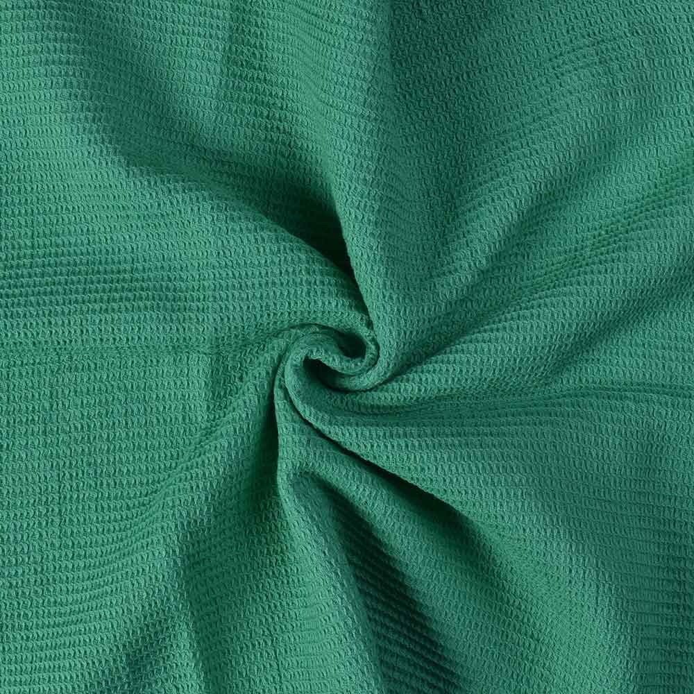 Sea Green Honeycomb Weave Pure Cotton 122 GSM Handwoven Waffle Fabric