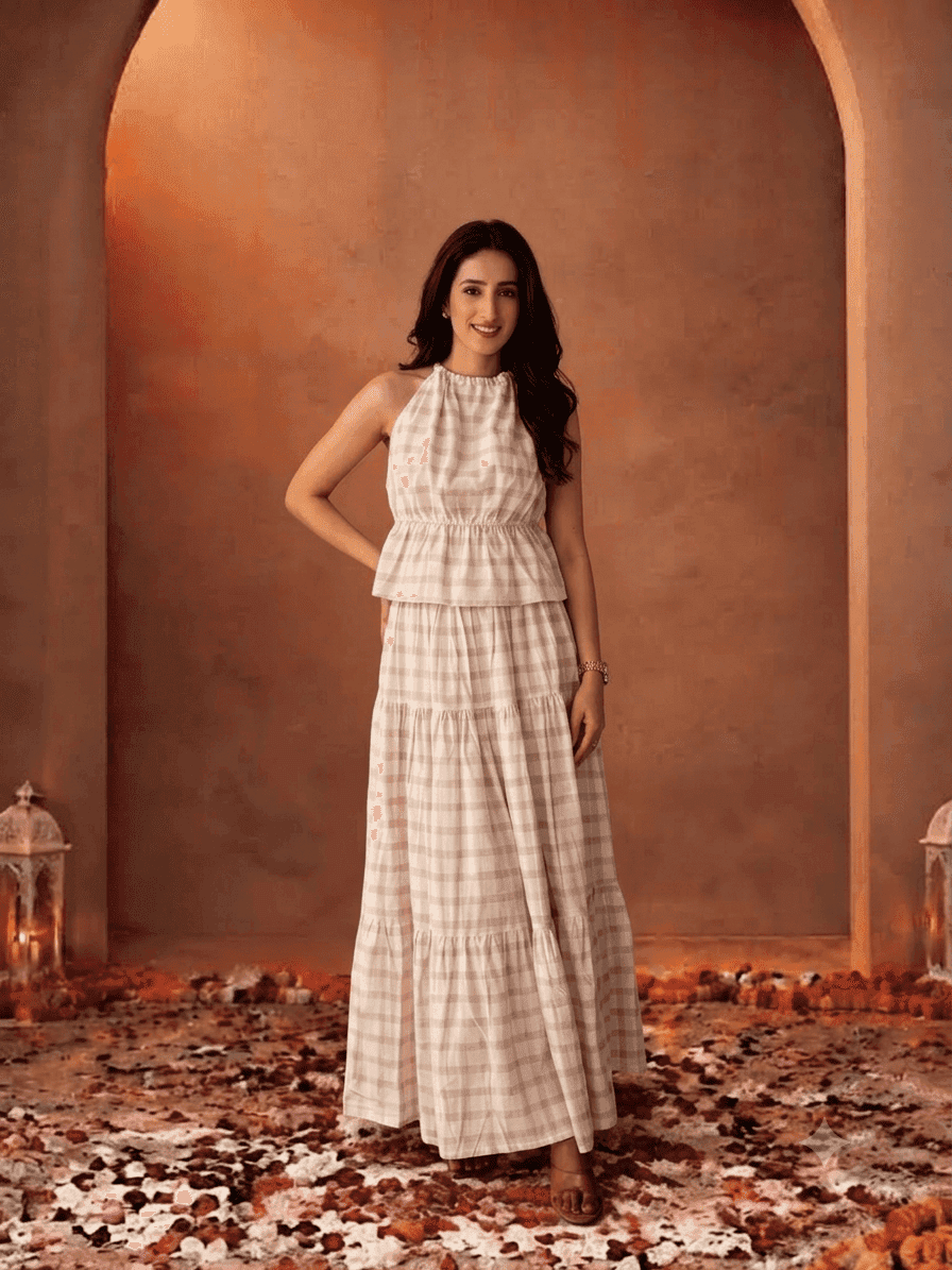 Halter Neck Gathered Top & Tiered Gathered Skirt Co-ord Set