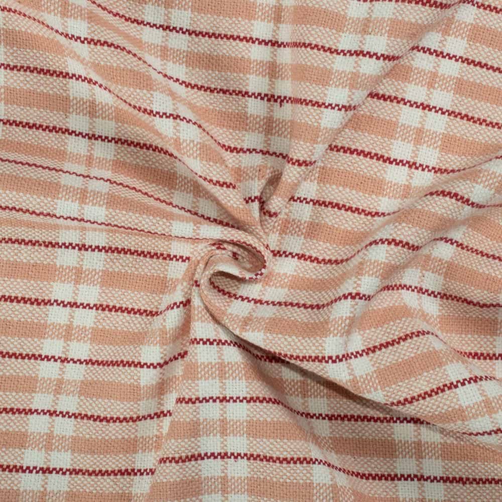 Check Pink Pure Khadi Fabric - 152 GSM Handspun & Handwoven