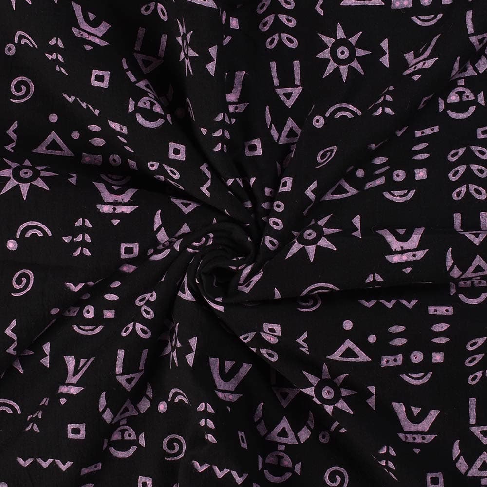 Abstract Black Block Printed Pure Cotton 65 GSM Handwoven Fabric 38