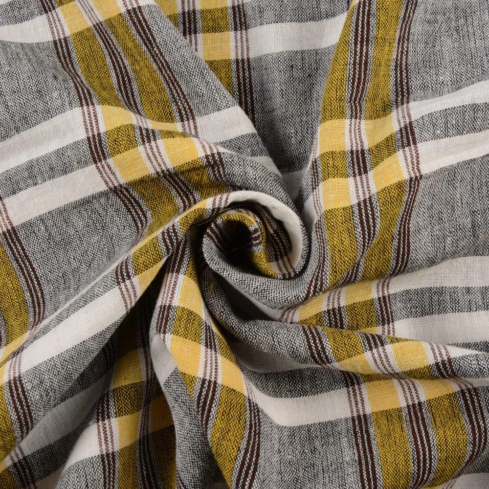 Check Grey & Yellow Pure Cotton 92 GSM Handwoven Fabric