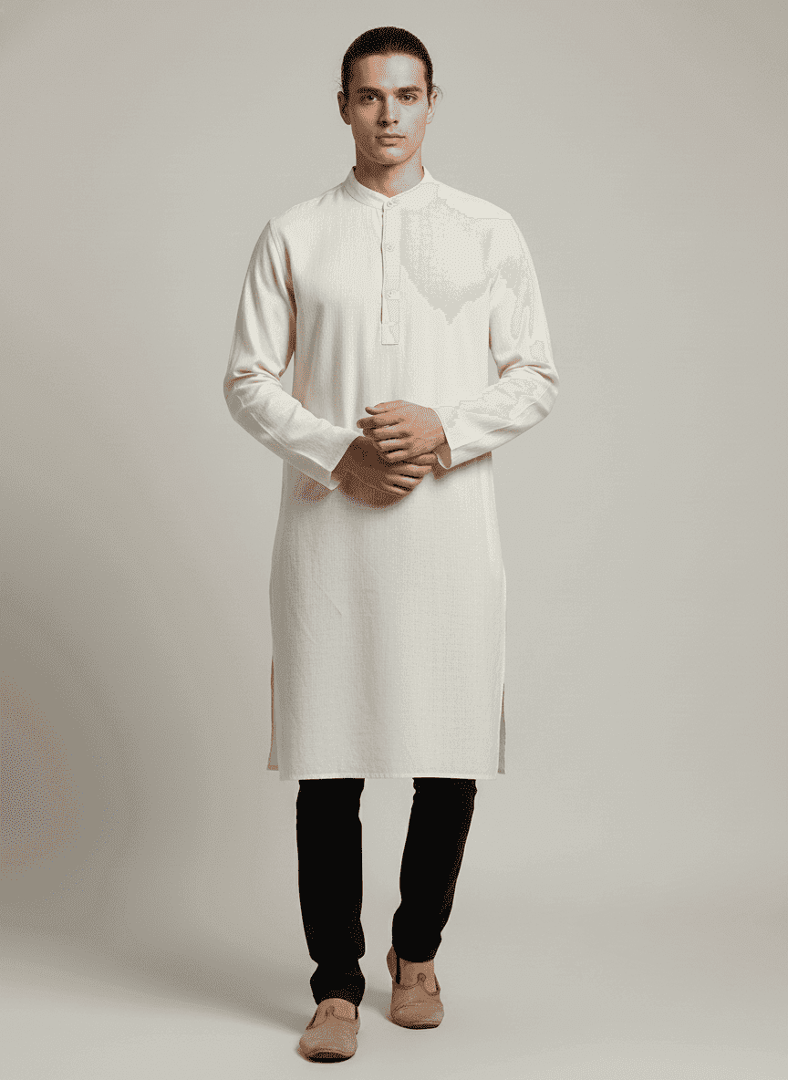 Plain Mandarin Collared Kurta - Full Sleeves