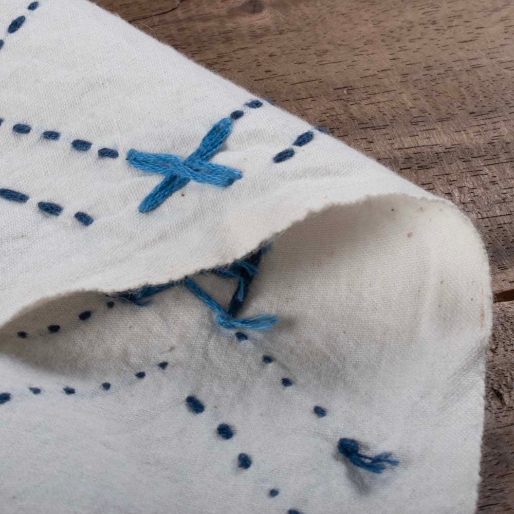 Blue Diamond Lattice Khadi Cotton 150 GSM Kantha Fabric