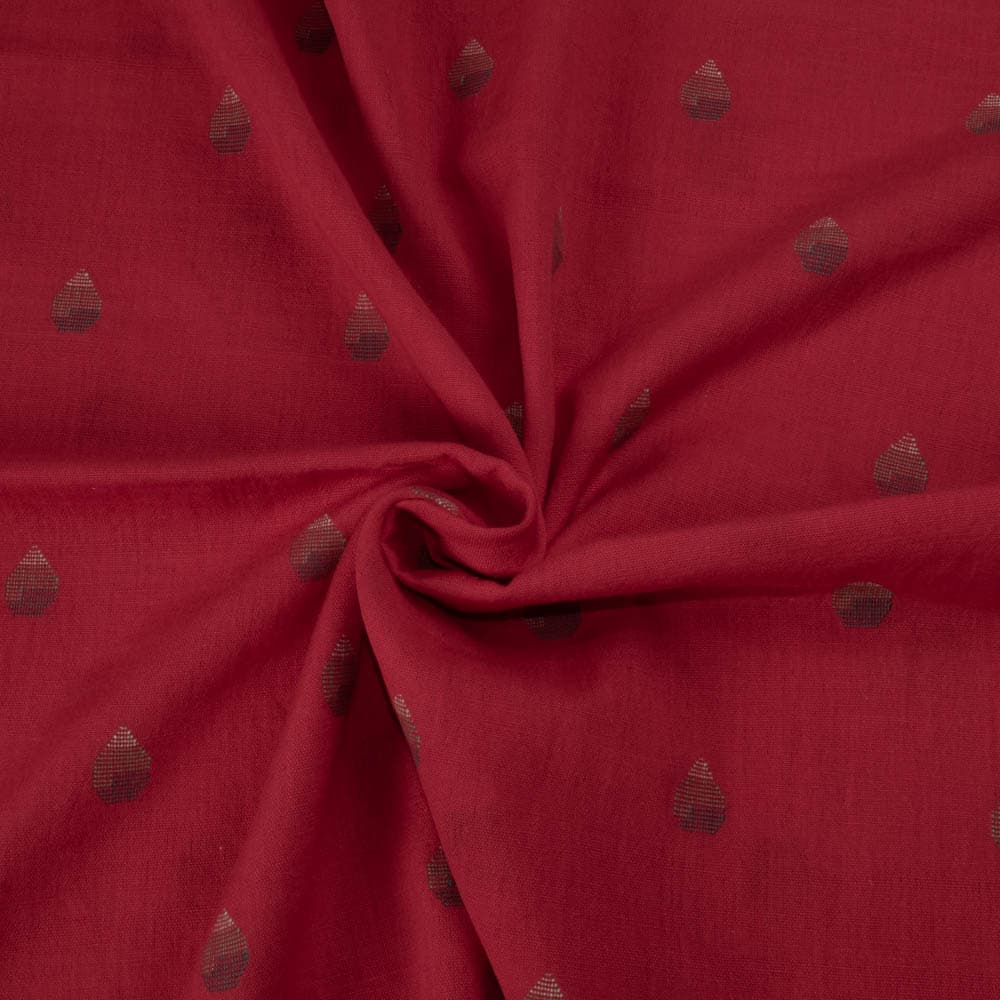 Abstract Red Jamdani Pure Cotton 100 GSM Handwoven Fabric