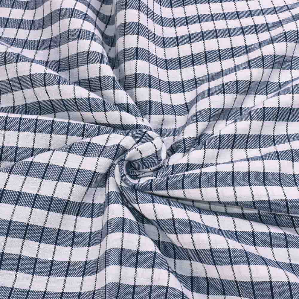 Check Twill Blue White Khadi Cotton 110 GSM Handwoven Brocade Fabric