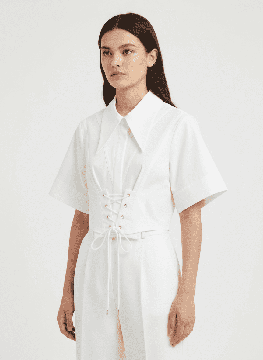 Half Sleeves Corset Croped Shirt With Concealed Button Placket