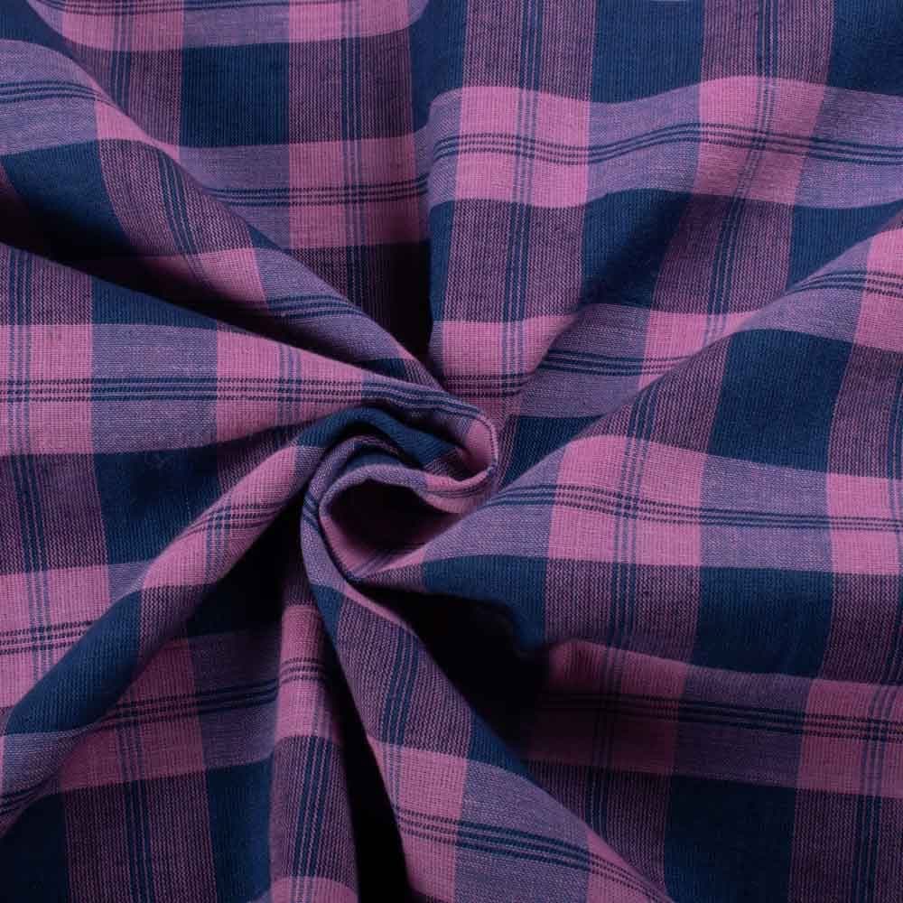 Check Blue & Pink 100 GSM Pure Cotton Handwoven Fabric