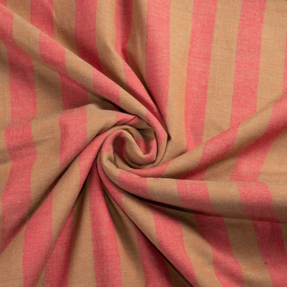 Stripe Red & Brown Pure Cotton 70 GSM Handwoven Fabric