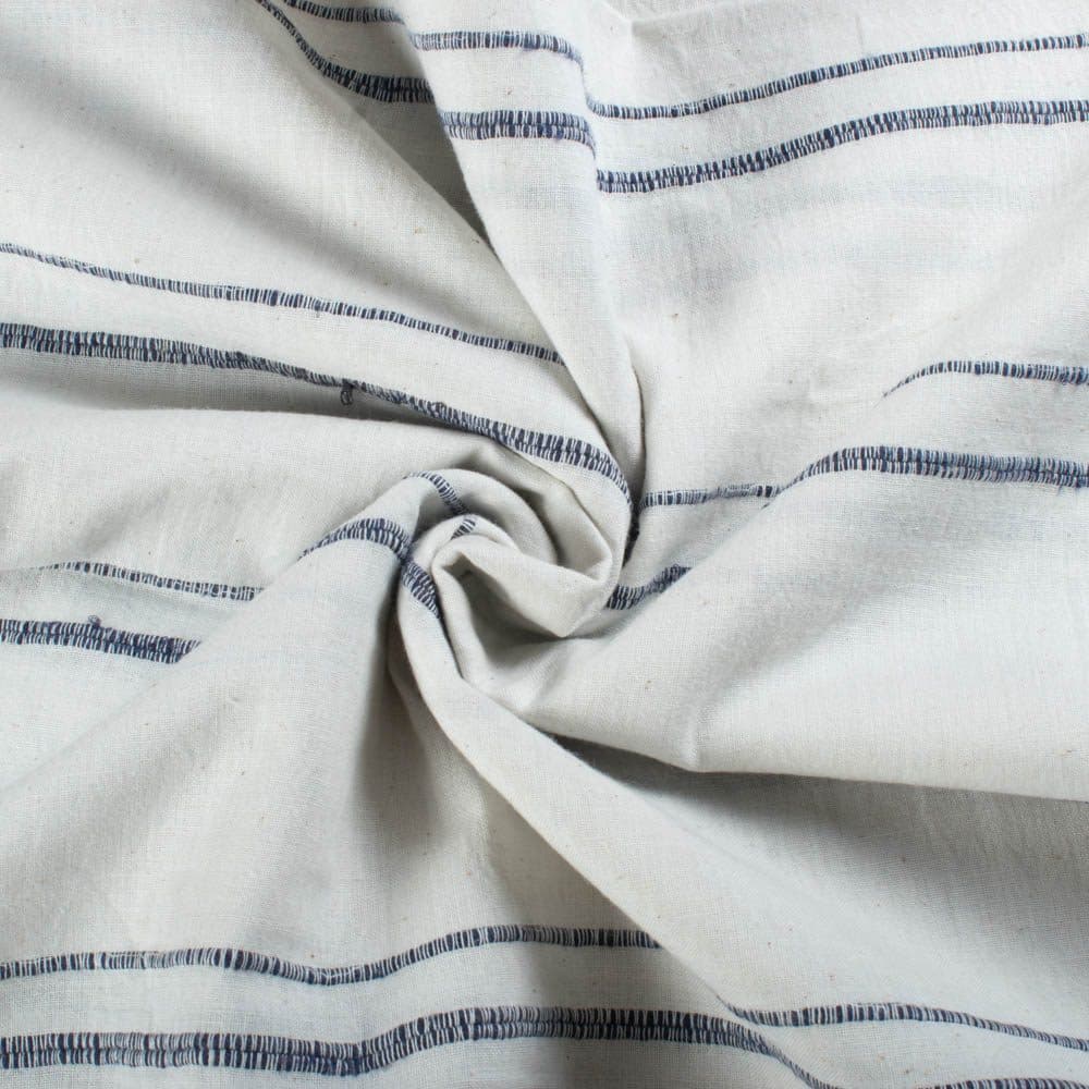 Khesh Recycled White & Dark Blue Stripe Pure Cotton 140 GSM Handwoven Fabric